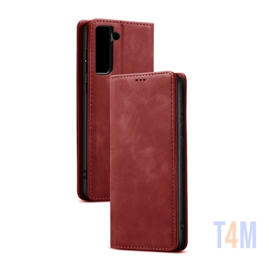 LEATHER FLIP COVER WITH INTERNAL POCKET FOR SAMSUNG GALAXY S21 PLUS RED